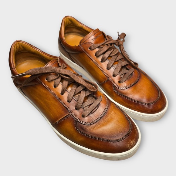 Magnanni Brown Leather Sneakers Shoes 9 1/2 EU 42 1/2 Made in Portugal Very Good - Picture 1 of 11